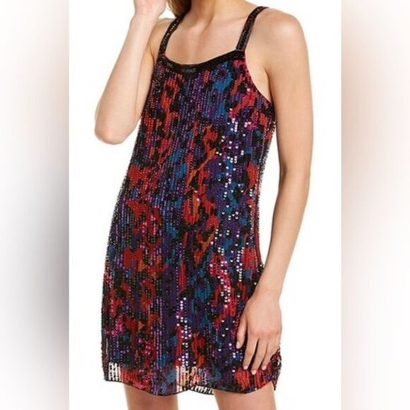 Parker Saturn Beaded Slip mini in animal print Dress NWT SzS - Picture 1 of 4